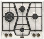 Встраиваемые газовые панели Korting NeoClassic, серия Korting 1889, 60x51 см, газовая, независимая, электроподжиг, газ-контроль, утопленные чугунные решетки, адаптер для WOK-конфорки, песочный