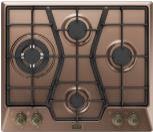 Встраиваемая газовая панель Korting HG 6115 CTRC, электроподжиг, газ-контроль, утопленные чугунные решетки, адаптер для WOK-конфорки, медный