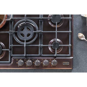 Встраиваемая газовая панель Korting HG 7115 CTRC / 5 конфорок, электроподжиг, газ-контроль, утопленные чугунные решетки, латунные переключатели, адаптер для WOK-конфорки, медный