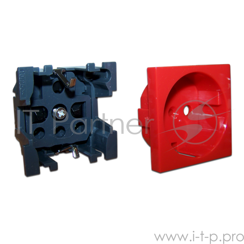 Лицевая панель электрической розетки Mosaic 45x45, нем. ст., 2K+3, со шторками, красная