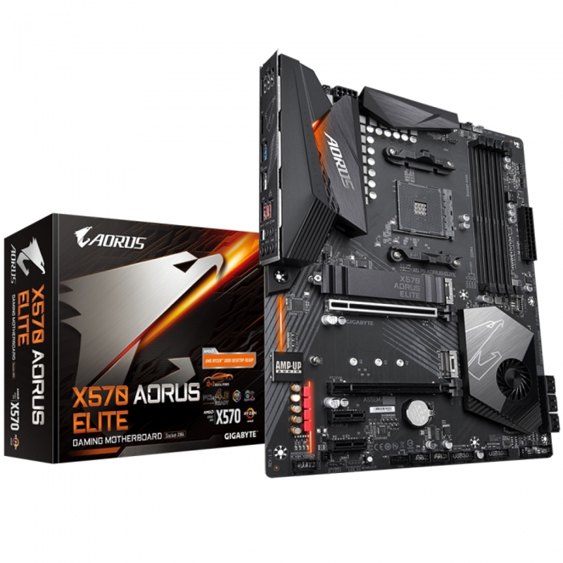 ДУБЛЬ X570 AORUS ELITE Socket AM4, AMD X570, 4xDDR4-3200, 2xPCI-Ex16, 2xPCI-Ex1, 6xSATA3(RAID 0/1/10), 2xM.2, 6 Ch Audio, GLan, (4+4)xUSB2.0, (6+4)xUSB3.2, (0+1)xUSB3.2 Type-C™, ATX, RTL {8}