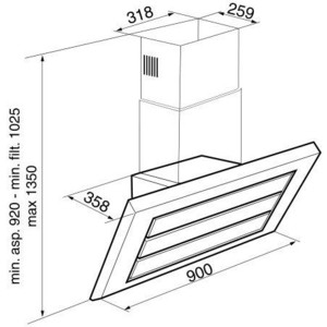 Вытяжка наклонная Korting KHC 9959 X, 90см, электронное управление, 4 режима, 950 м3/ч., таймер, нержавеющая сталь