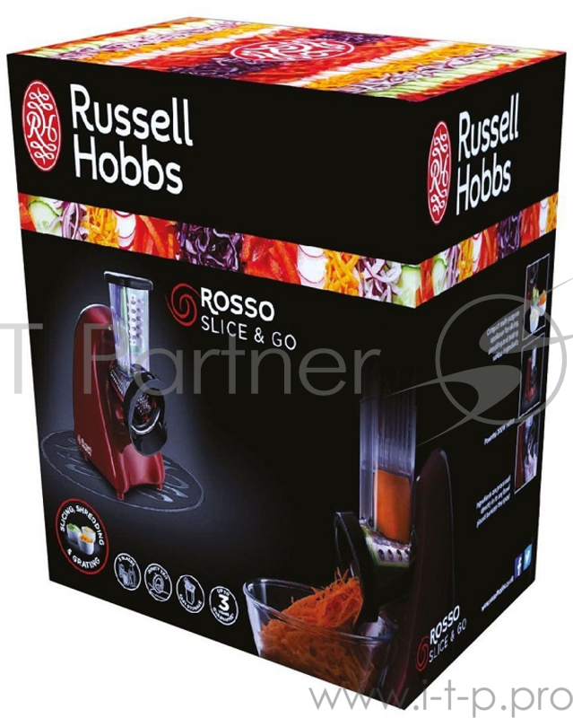 Измельчитель Russell Hobbs 22280-56 Desire Slice & Go, 200Вт, набор насадок, чёрный красный