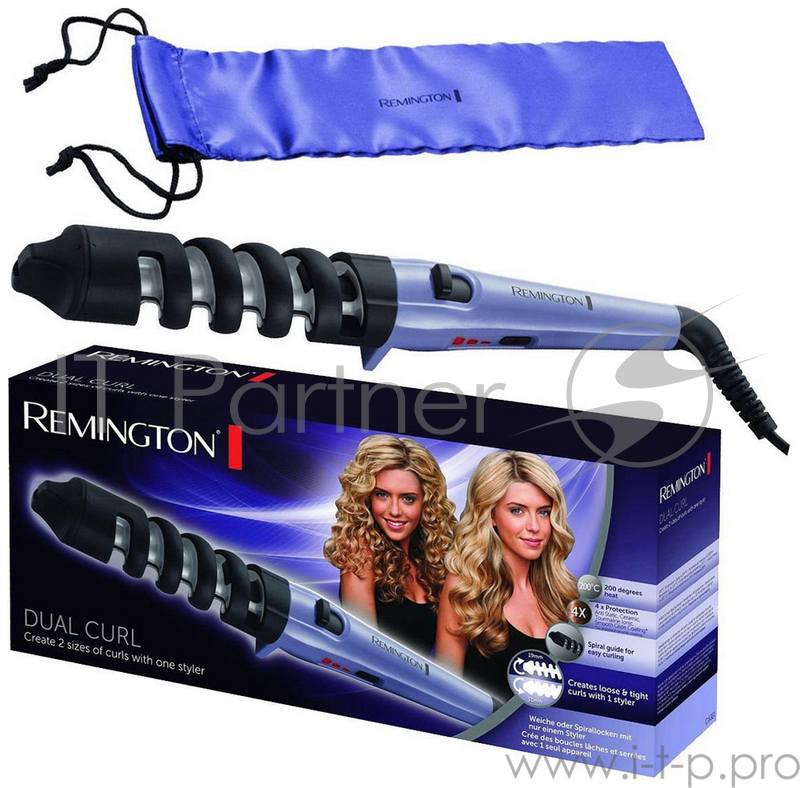 Щипцы Remington CI63E1, плойка, нагрев до 200 ºС, керамика, 3 режима нагрева, щипцы для завивки и спиральной укладки (19мм, 31мм), вращение шнура, сир