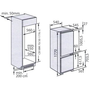 Встраиваемый холодильник Kuppersberg Встраиваемый двухкамерный холодильник, Габариты(ВхШхГ):178x54x54,5 Электронное управление, Двухконтурное управление, Перенавешиваемые двери, Класс энергопотребления А+ (297 кВт/ч), Светодиодное освещение камеры,