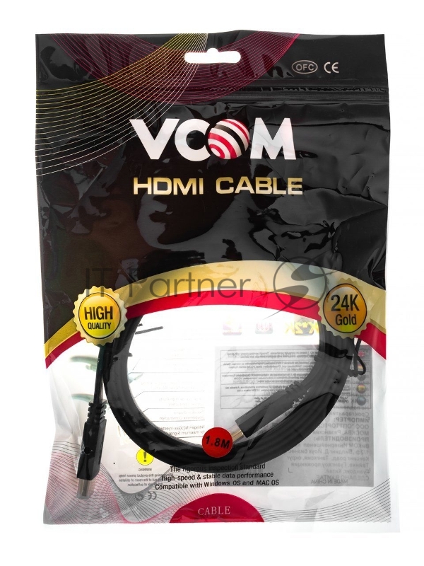 Кабель HDMI 19M/M, плоский,ver. 2.0, 4K@60 Hz 1.8m VCOM <CG522F-1.8M>