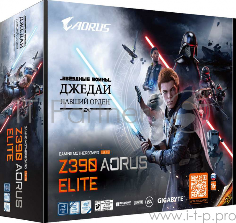 Материнская плата Z390 AORUS ELITE (Star Wars Edition), Socket 1151, Intel®Z390, 4xDDR4-2666, HDMI, 2xPCI-Ex16, 4xPCI-Ex1, 6xSATA3(RAID 0/1/5/10), 2xM.2, 8Ch Audio, 1xGLan, (4+4)xUSB2.0, (6+2)xUSB3.1, (0+1)xUSB3.1 Type-C™, ATX, RTL, {8}