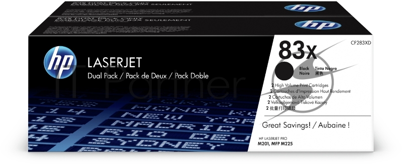 Тонер Картридж HP 83X CF283XD черный x2уп. (4400стр.) для HP LJ Pro M201/M225