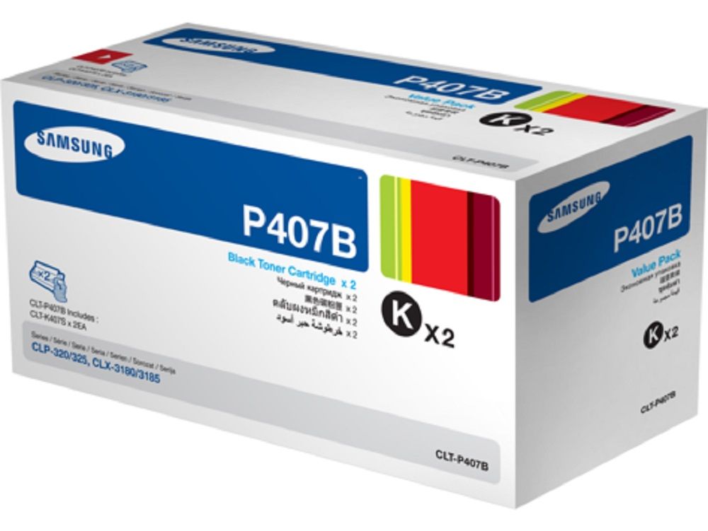 Тонер Картридж Samsung CLT-P407B SU385A черный x2уп. (1500стр.) для Samsung CLP-320/325/CLX-3185