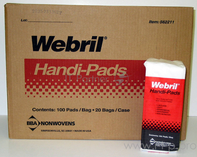 Салфетки для очистки фотобарабанов, ворсовые, 100% хлопок Handi-Pads (Katun/Webril) пак/100шт