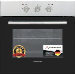 Встраиваемая электрическая духовка Schaub Lorenz 59.5х59.5x61 см, 58л, 3 режимов работы, механические переключатели, механический таймер, черный/нерж. сталь/ручки цвета нержавеющая сталь