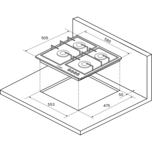 Газовая варочная поверхность Kuppersberg Газовая варочная поверхность металл, ширина 60 см, 4 газовые конфорки, 1 конфорка повышенной мощности, автоподжиг, газ-контроль, чугунные решетки, цвет антрацит/ручки цвета бронза