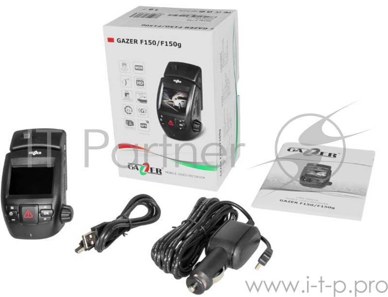 Автомобильный Видеорегистратор GAZER F150 +SD 16Gb. 2.0/ 160°/ Full HD 2304x1296/G-sensor/microSD до 64Gb