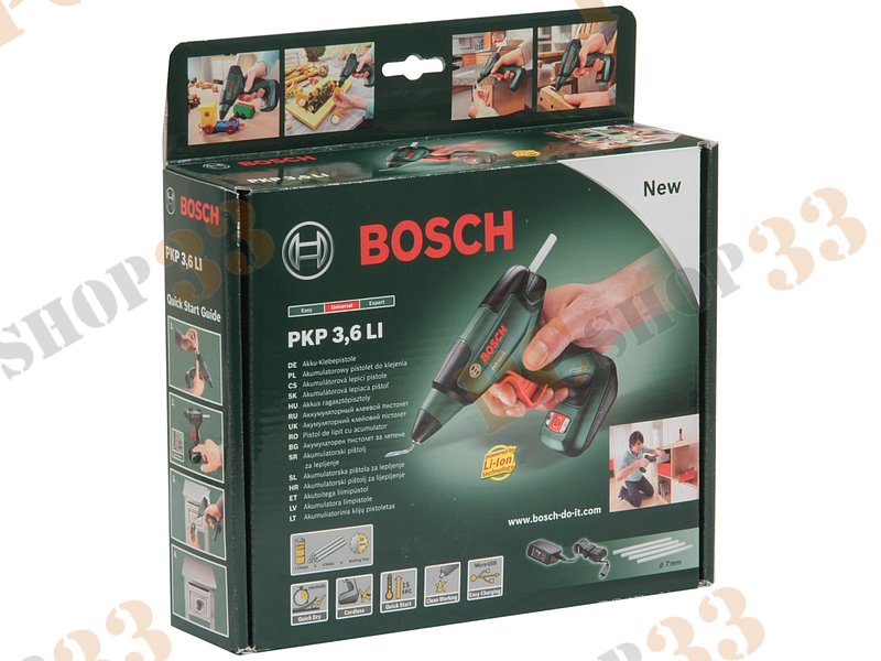 Клеевой пистолет Bosch PKP 3.6 LI 0603264620, аккум. (Li-Ion 3.6В, 170град., 7мм) + 4 стержня
