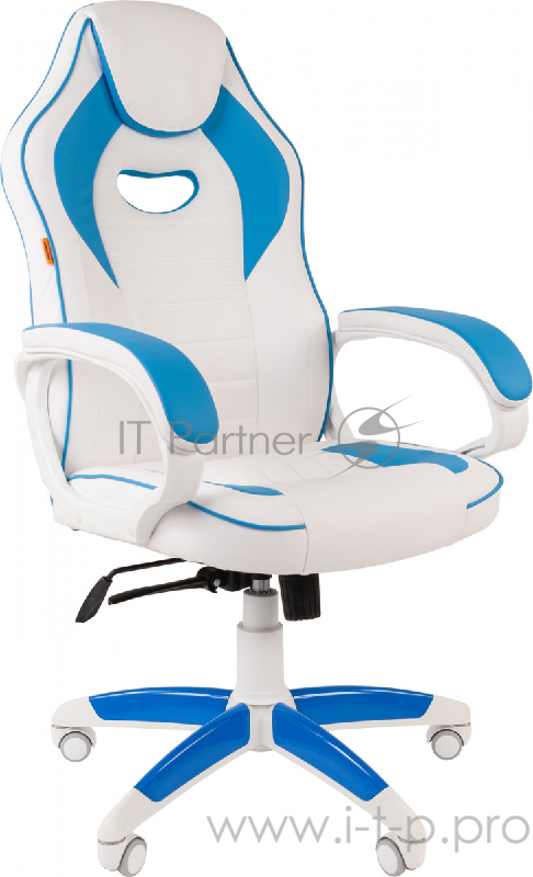 Игровое кресло Chairman game 16 белый/голубой (экокожа, регулируемый угол наклона, механизм качания)