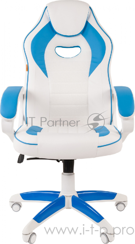 Игровое кресло Chairman game 16 белый/голубой (экокожа, регулируемый угол наклона, механизм качания)