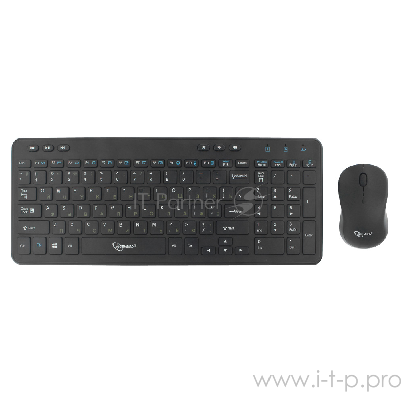 Комплект кл-ра+мышь беспров. Gembird KBS-8003, 2.4ГГц, черный, 105 клавиш+2 кнопки+колесо кнопка, 1200DPI, батарейки в комплекте