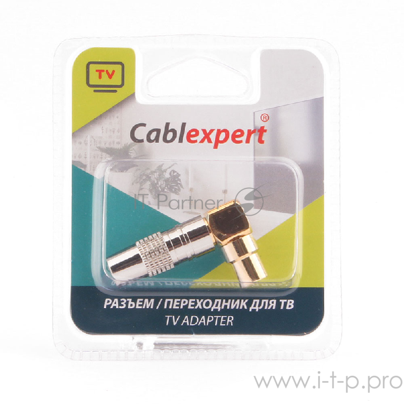 Разьем Cablexpert TVPL-07, TV (папа) позолоченный, латунь OD8.5, 90 градусов, блистер