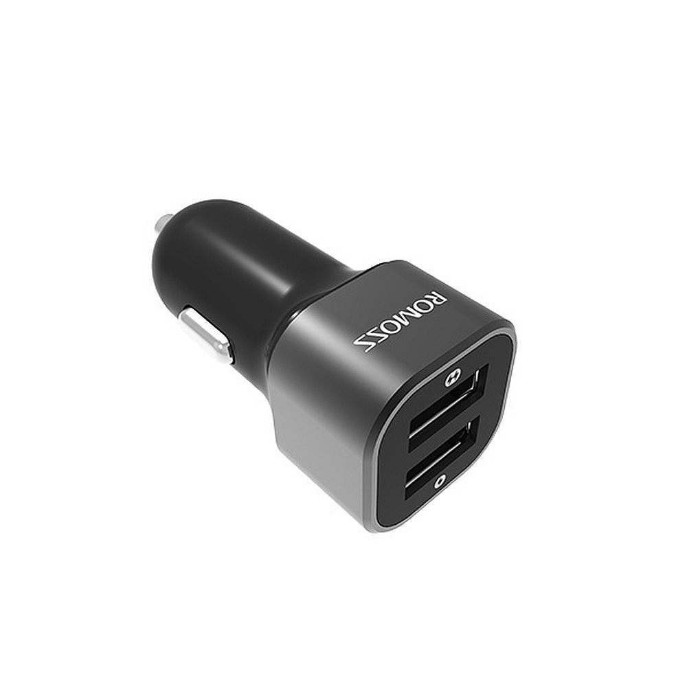 Автозарядка (автоадаптер) ROMOSS AM12 12W с 2 USB-портами на 5V 2.4A / 1A. Черная.