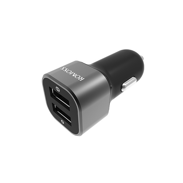 Автозарядка (автоадаптер) ROMOSS AM12 12W с 2 USB-портами на 5V 2.4A / 1A. Черная.