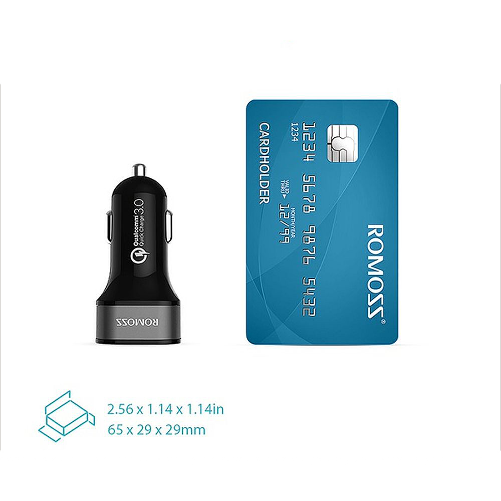 Автозарядка (автоадаптер) ROMOSS AU36P 36W с 2 USB-портами с функцией быстрой зарядки QC 3.0. Черная.