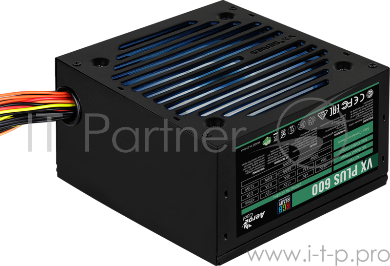 Блок питания Aerocool 600W Retail VX PLUS 600 RGB , подсветка, ATXv2.3 Haswell, fan 12cm, 500mm cable, power cord, PCIe 6+2P x2, SATA x4, PATA x3, FDD