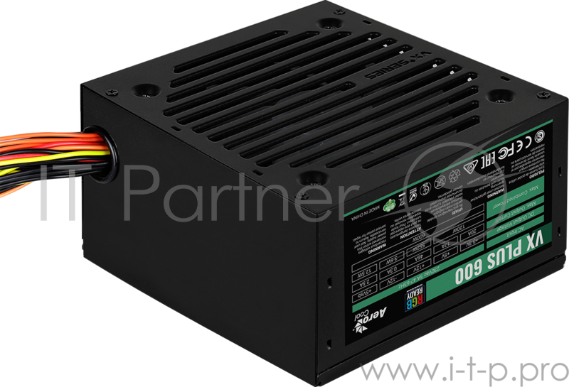 Блок питания Aerocool 600W Retail VX PLUS 600 RGB , подсветка, ATXv2.3 Haswell, fan 12cm, 500mm cable, power cord, PCIe 6+2P x2, SATA x4, PATA x3, FDD