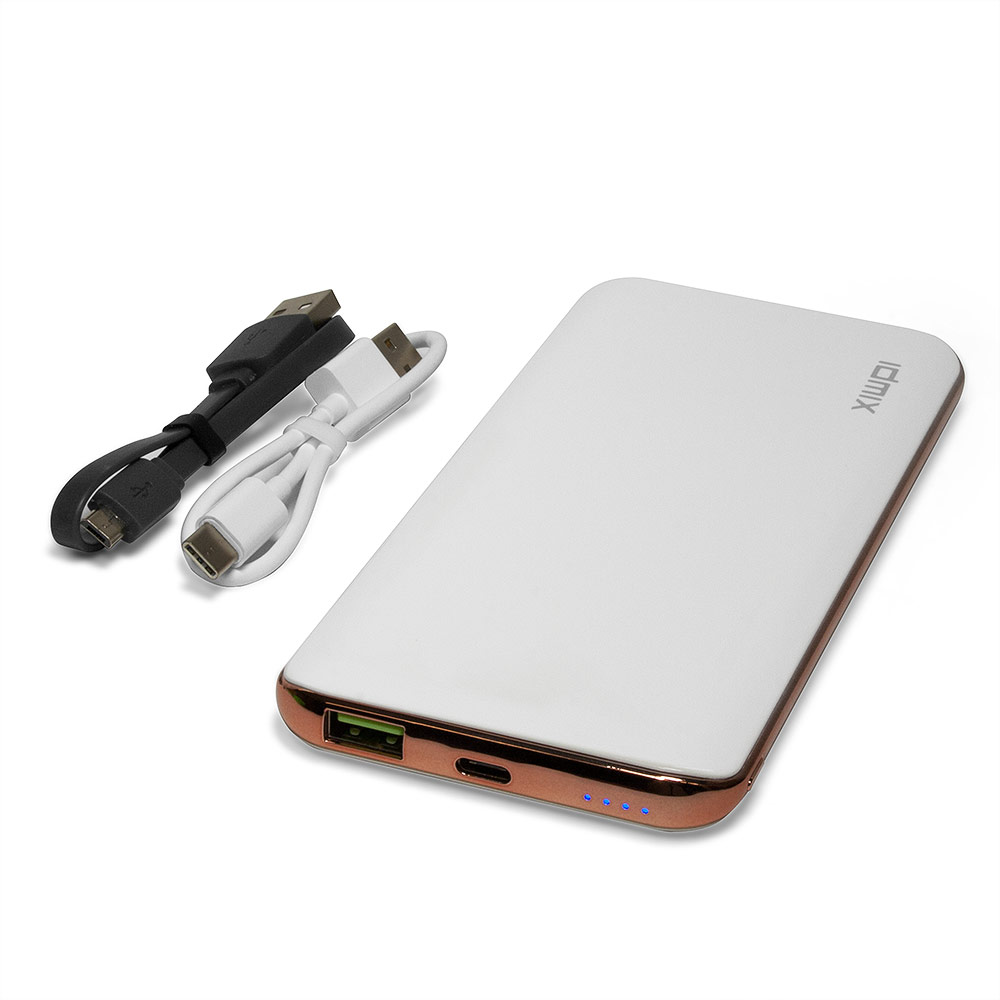 Внешний аккумулятор IDMIX Power Mint Q10 на 10000mAh с USB-портом и функцией QC 3.0, с разъемами Type-C и MicroUSB Fast Charge. Белая.