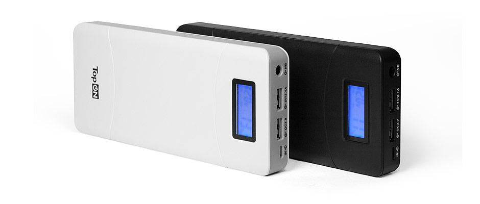 Универсальный внешний аккумулятор 18000mAh (66.6Wh) с 2 USB-портами и QC 2.0, для зарядки ноутбука, планшета, смартфона и аккумулятора авто. Белый.