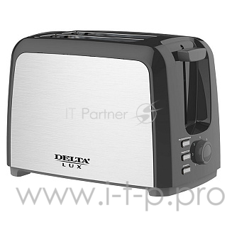 Тостер DELTA LUX DL-090 нерж.,черный: 750 Вт, 2ломтика, 6-ти позиц. таймер, разморозка, подогрев (6)