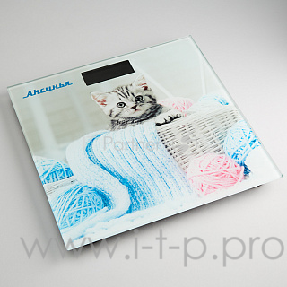 Весы напольные электронные АКСИНЬЯ КС-6002 Забавный котенок 180 кг, 28*28см (Россия)