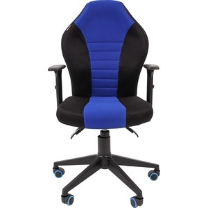 Игровое кресло Chairman game 8 чёрное/синее (ткань, пластик, газпатрон 3 кл, ролики, механизм качания)