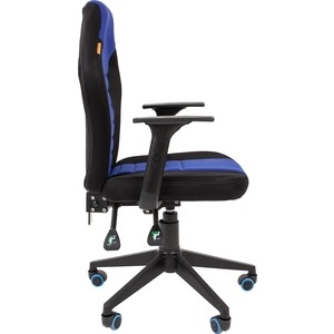 Игровое кресло Chairman game 8 чёрное/синее (ткань, пластик, газпатрон 3 кл, ролики, механизм качания)