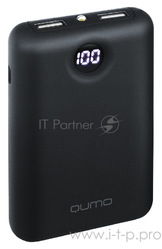 Портативное зарядное устройство Qumo PowerAid 7800 (V2), 7800 мА-ч, 2 USB 1A+2A (2.1А сумм), вход до 1.5А, круглый дисплей, корпус пластик, черный