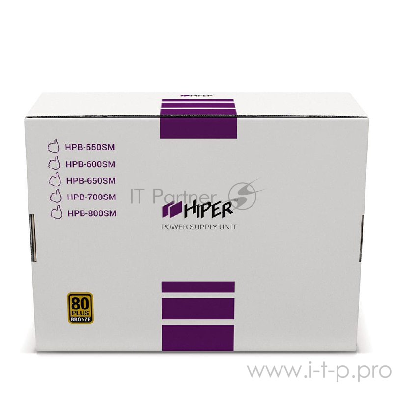 Блок питания HIPER HPB-700SM (ATX 2.31, 700W, Active PFC, 80Plus BRONZE, 140mm fan, Cable Management, черный) BOX