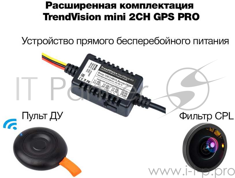 Видеорегистратор TrendVision Mini 2CH GPS Pro черный 2.4Mpix 1080x1920 1080p 130гр. GPS Novatek NT96663