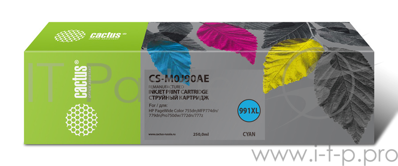 Картридж струйный Cactus 991XL CS-M0J90AE голубой (250мл) для HP PW 755dn/MFP774dn/779dn/Pro750dw/