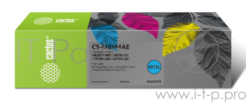 Картридж струйный Cactus 991XL CS-M0J94AE пурпурный (250мл) для HP PW 755dn/MFP774dn/779dn/Pro750dw/