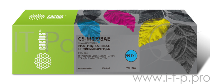 Картридж струйный Cactus 991XL CS-M0J98AE желтый (250мл) для HP PW 755dn/MFP774dn/779dn/Pro750dw/