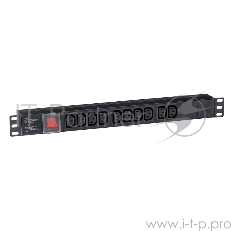 Блок розеток горизонтальный ExeGate ServerPro PDU-19H001 Al-10С13-C14-SW, 1U, Алюминий, 10 IEC 320 C13, С14, выкл. с подсветкой, черный