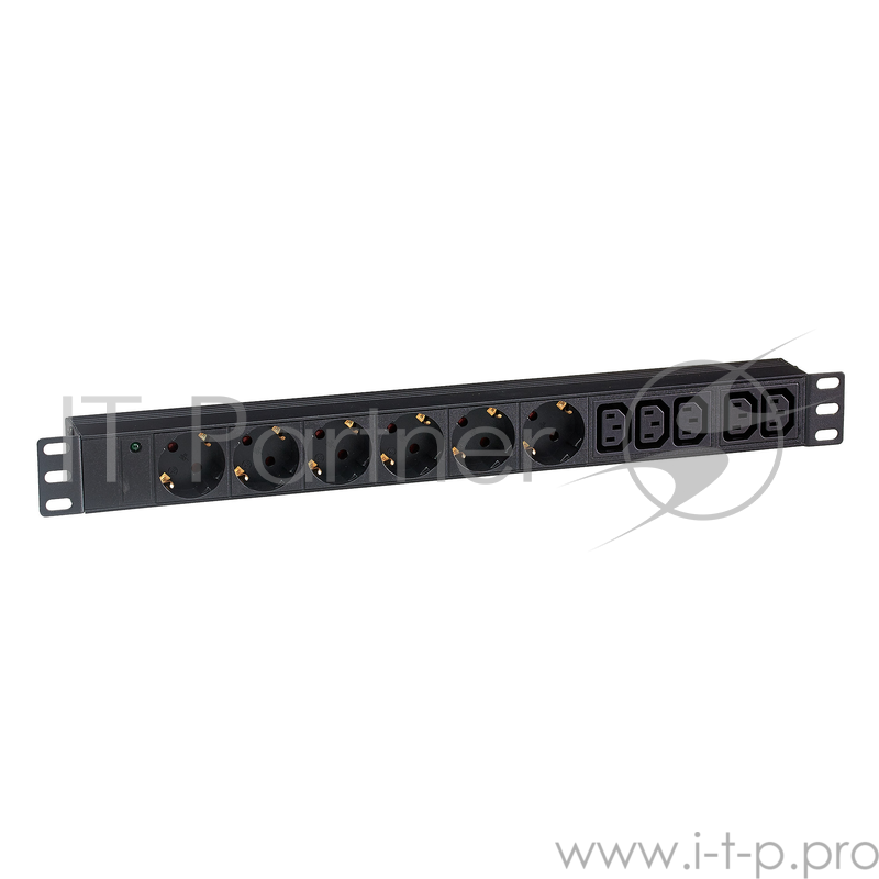 Блок розеток горизонтальный ExeGate ServerPro PDU-19H010 Al-5C136S-C14, 19, 1U, Алюминий, 5 IEC 320 C13, 6 Schuko, С14, черный