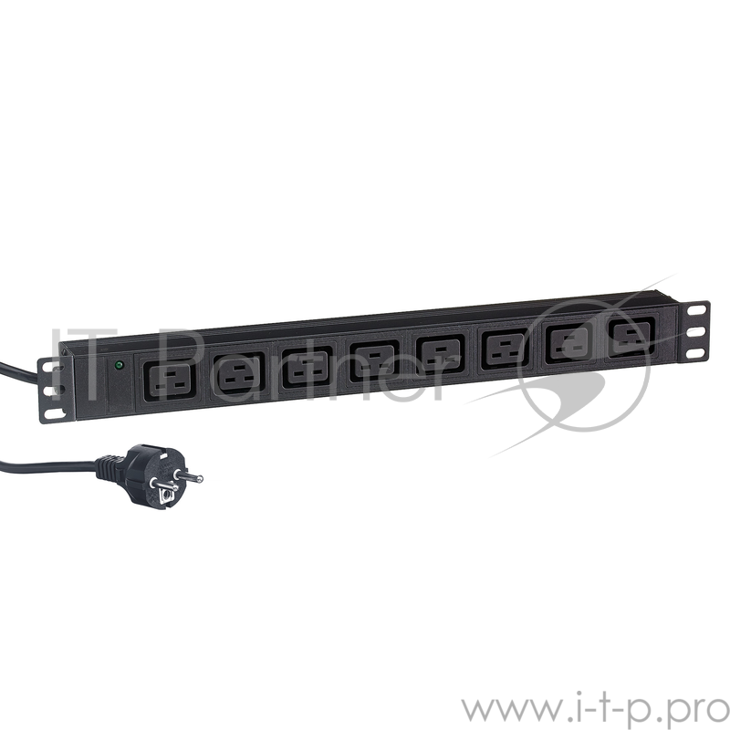 Блок розеток горизонтальный ExeGate ServerPro PDU-19H015 Al-8C19-EU3, 19, 1U, Алюминий, 8 IEC 320 C19, кабель с евровилкой VDE-250V-16A-3*1.5mm2, 3 метра, черный