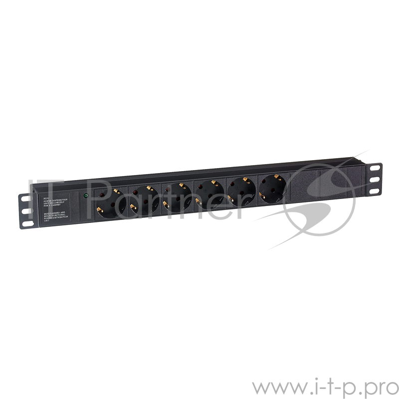 Блок розеток горизонтальный ExeGate ServerPro PDU-19H601 Al-6S-C14, 19, 1U, Алюминий, 6 Schuko, С14, черный