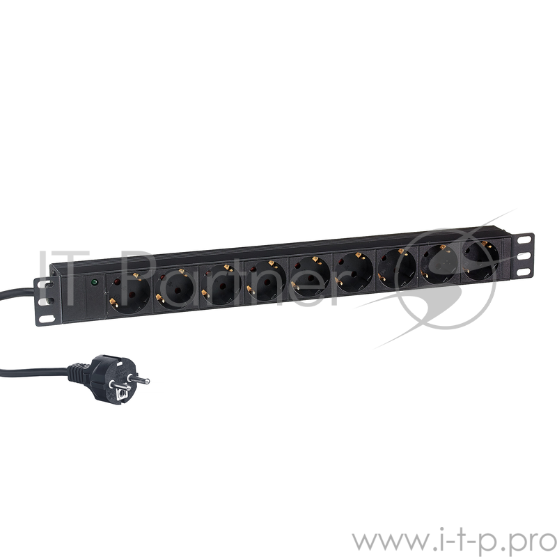 Блок розеток горизонтальный ExeGate ServerPro PDU-19H902 Al-9S-EU1.8, 19, 1U, Алюминий, 9 Schuko, кабель с евровилкой VDE-250V-16A-3*1.5mm2, 1.8 метра, черный