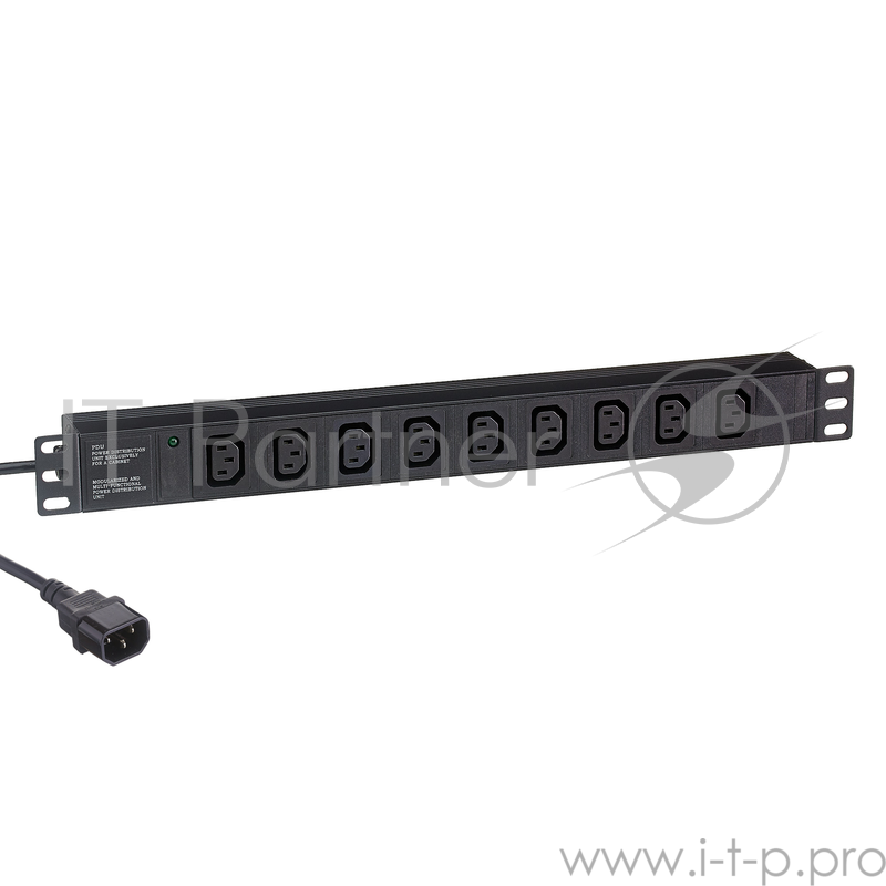 Блок розеток горизонтальный ExeGate ServerPro PDU-19H909 Al-9C13-C14-2.5, 19, 1U, Алюминий, 9 IEC 320 C13, кабель с вилкой C14 VDE-250V-10A-3*1.5mm2, 2.5 метра, черный