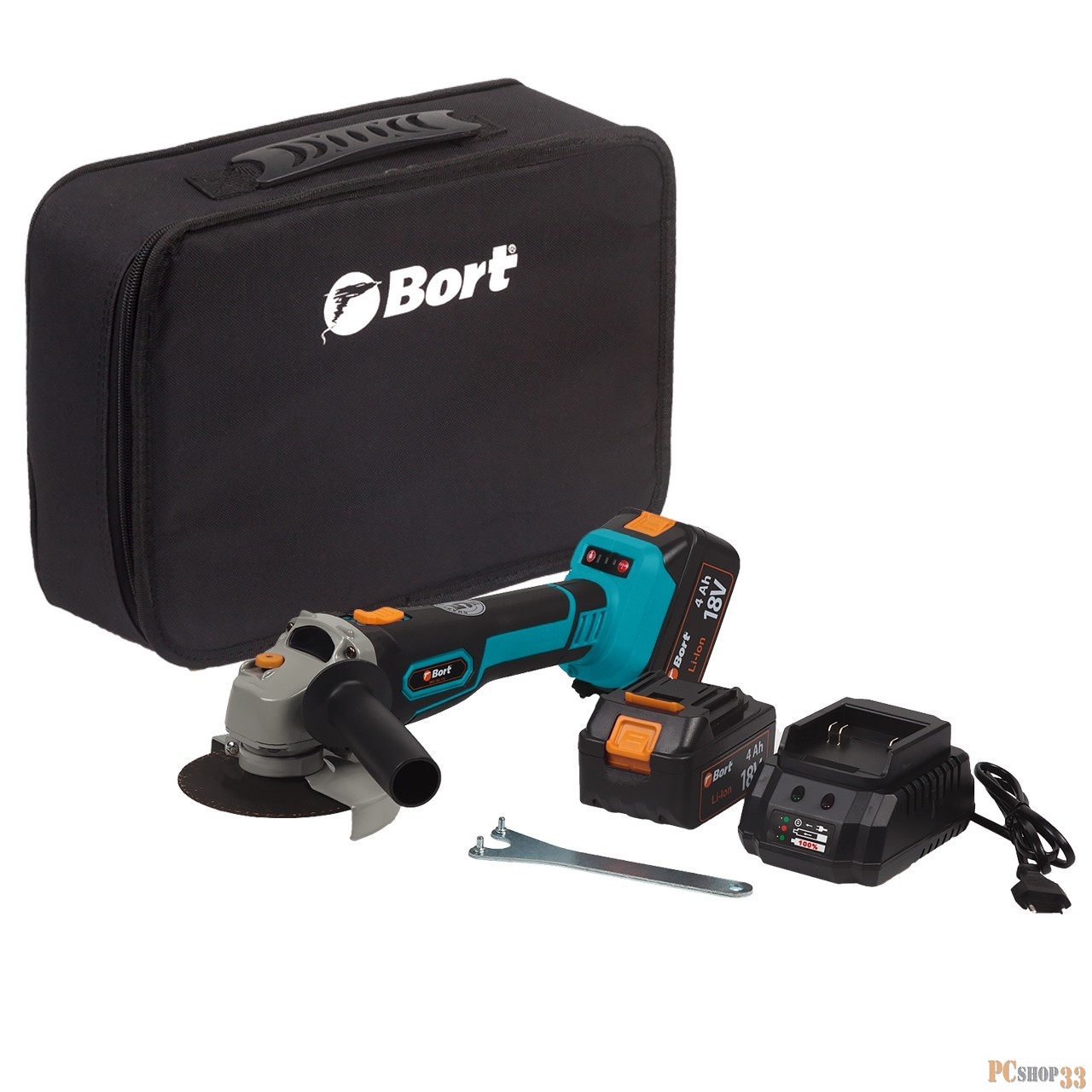 Машина шлифовальная угловая аккумуляторная Bort BWS-18Li-125 Диам. диска 125 мм Аккумулятор 4 А.ч Скорость холостого хода 4 000 - 9 000 об/мин