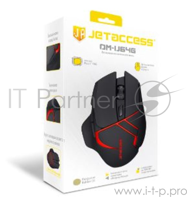 Беспроводная мышь Jet.A Comfort OM-U64G чёрно-красная (800/1200/1600dpi, Pixart 3065, 6 кнопок, USB)