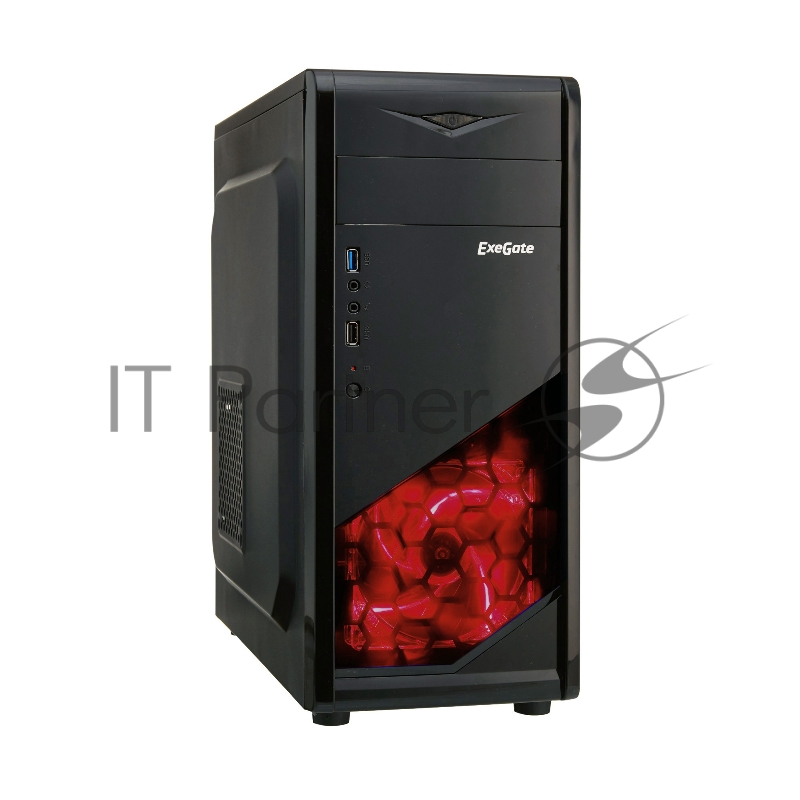 Exegate EX281255RUS Корпус Miditower ExeGate EVO-8207 Black-Red light, ATX, <без БП>, 1*USB+1*USB3.0, HD Audio