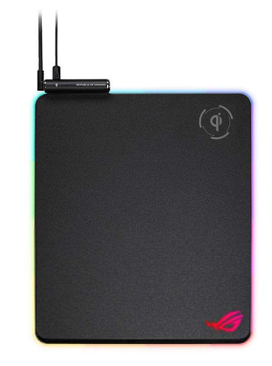 ASUS ROG Balteus Qi Игровой коврик для мыши (черный, беспроводная зарядка, RGB подсветка, USB 2.0, 370 x 320 x 7.9 mm, каучук, нетканый материал, 90MP