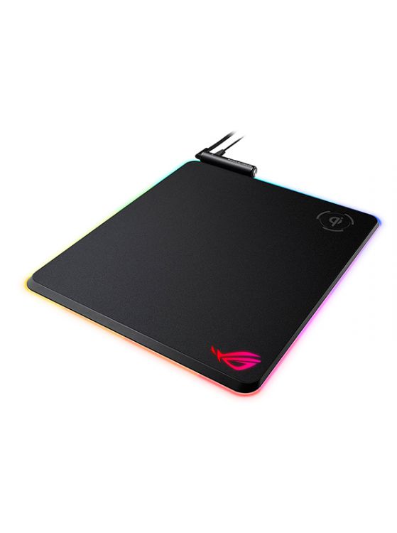 ASUS ROG Balteus Qi Игровой коврик для мыши (черный, беспроводная зарядка, RGB подсветка, USB 2.0, 370 x 320 x 7.9 mm, каучук, нетканый материал, 90MP